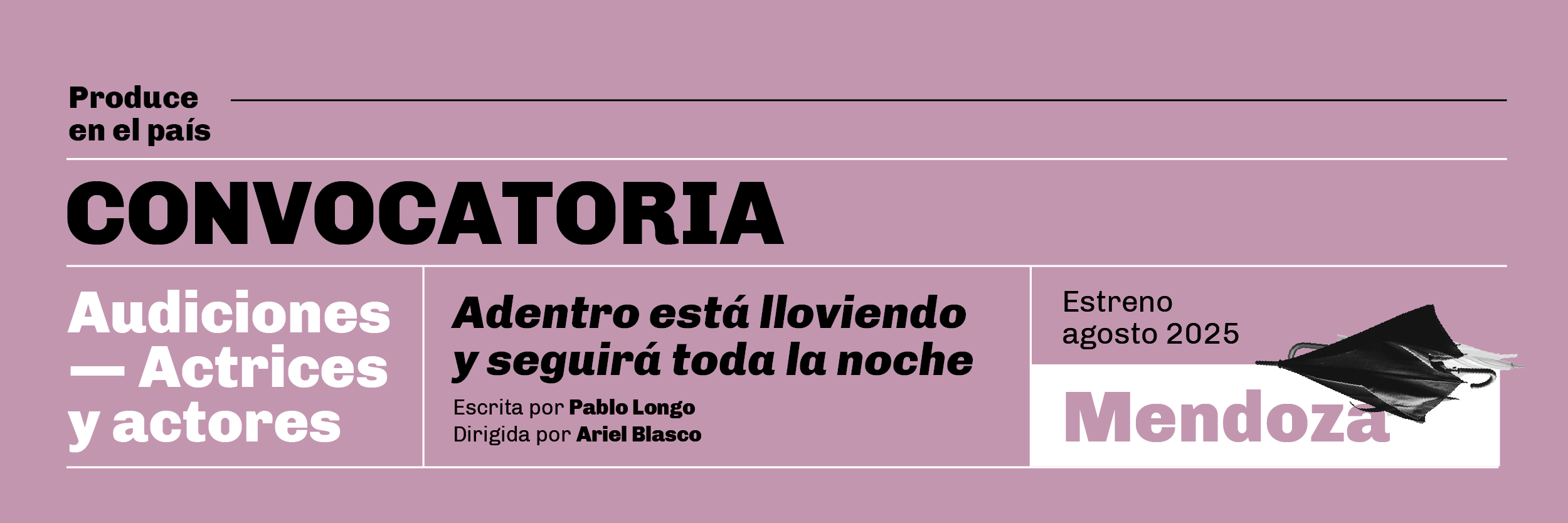 Convocatoria actrices y actores – Adentro está lloviendo y seguirá toda la noche | MENDOZA