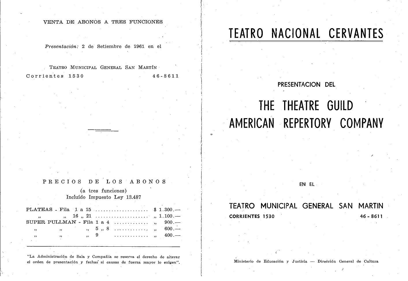 1961 The Theatre Guild American Repertory Company